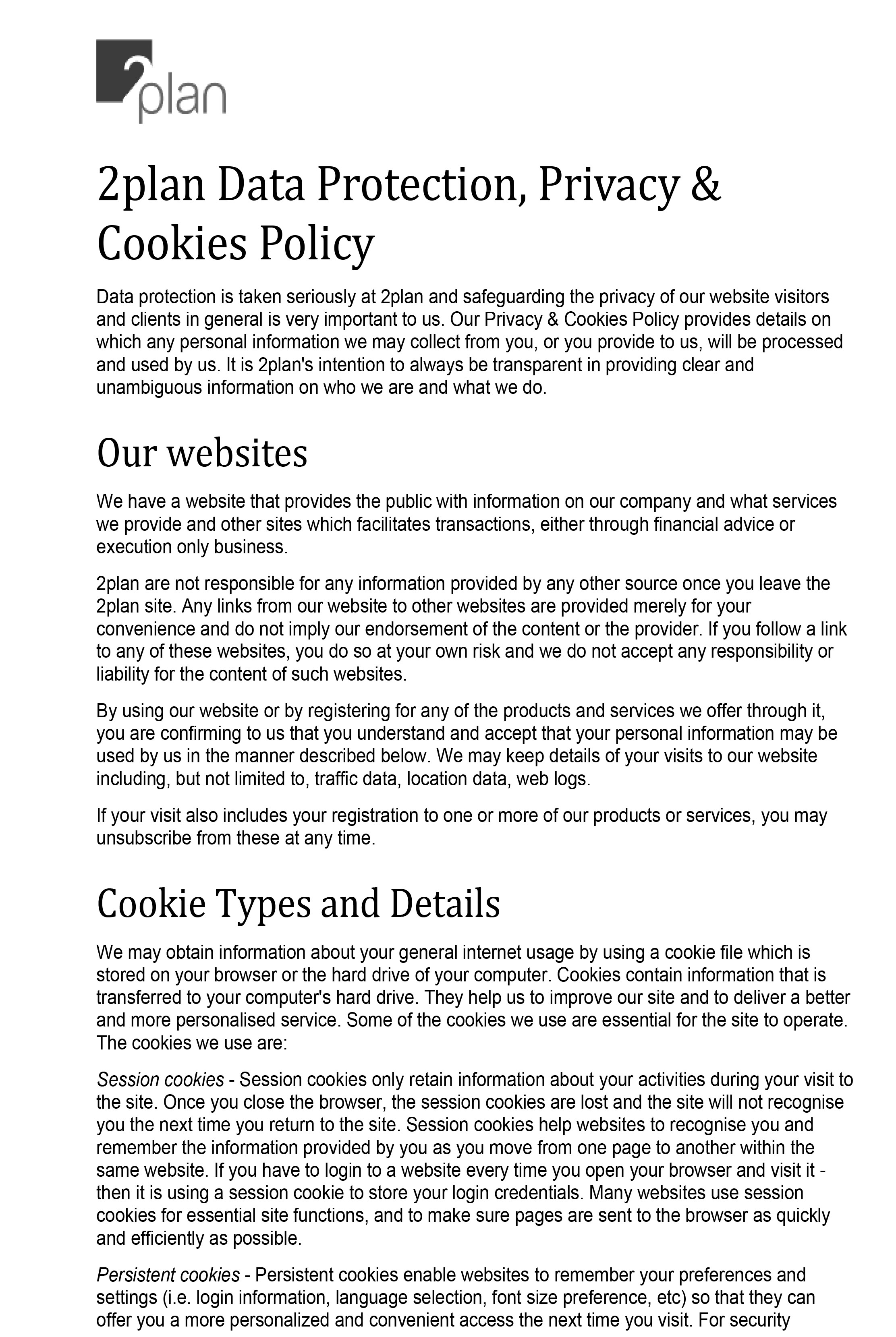 2Plan Privacy Policy